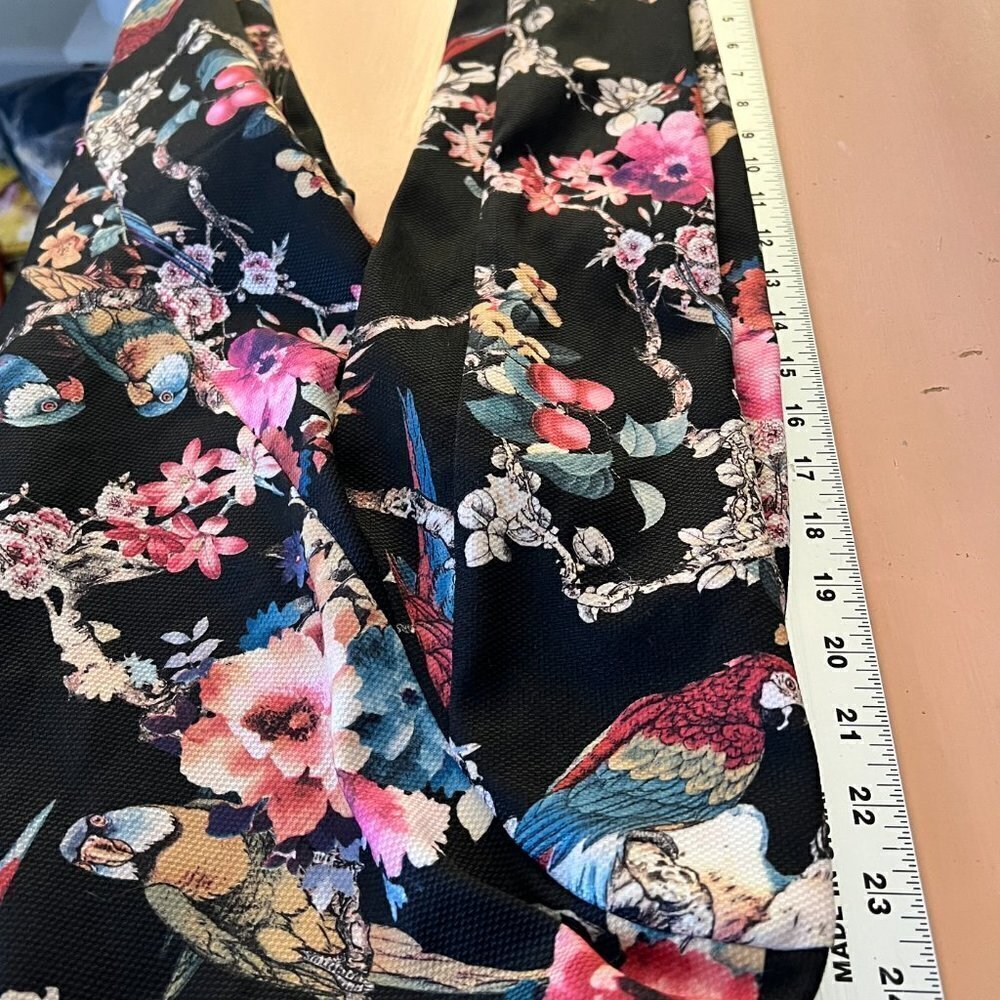Love Women's Blazer S/M Black‎ One Button Ponte Stretch Pockets Floral Parrots - Picture 7 of 9